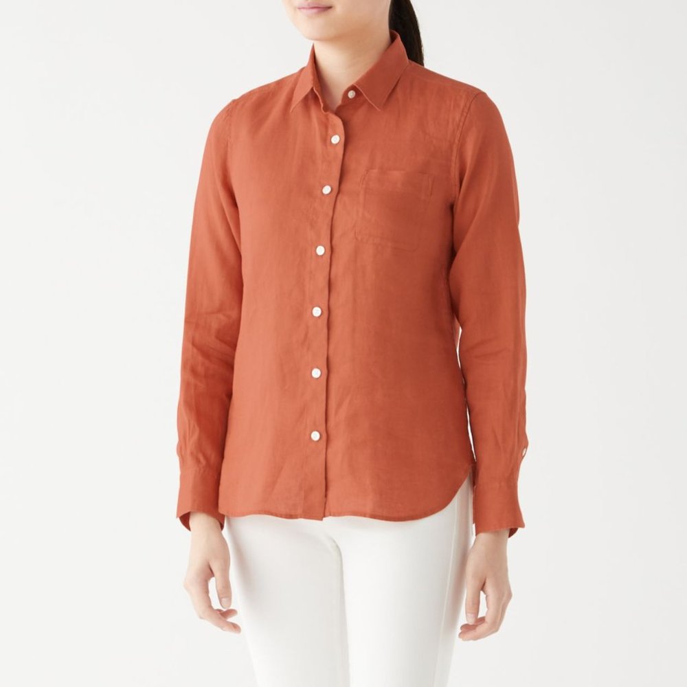 muji linen shirt xs rust brick